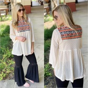 Infinity Raine Tops - Cream bohemian Aztec Detail Tunic Infinity Raine Tops - Cream bohemian Aztec Detail Tunic